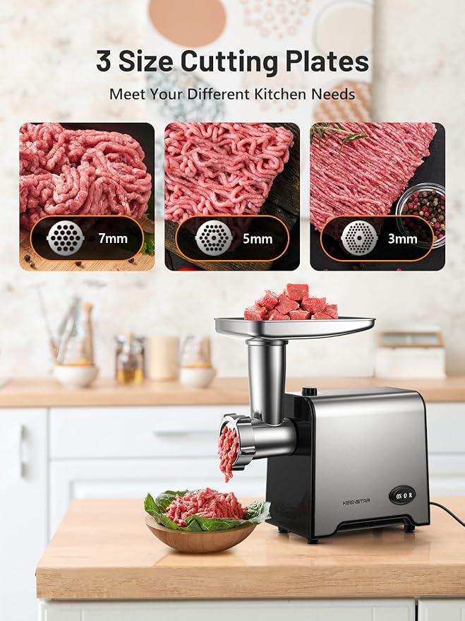 Electric Meat Grinder, Sausage Stuffer Maker 450W Food Grinder with Blade & 3 Plates, Sausage Stuffer Tubes & Kubbe Kit, Stainless Steel Meat Mincer Machine for Home Kitchen Use