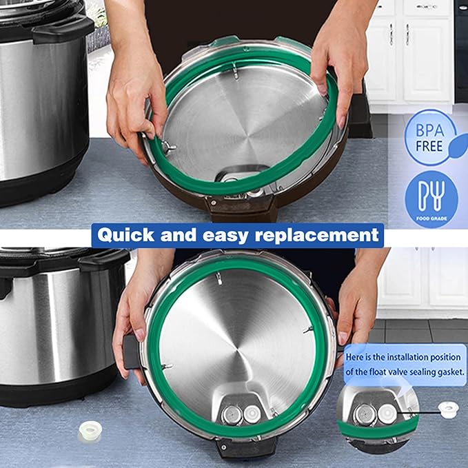 4 Pack Sealing Ring 6 Qt for Instant Pot Sealing Rings for 5/6 Qt Insta Pot, With 4 Float Valve Caps, Food-grade Silicone Instantpot 6Qt Sealing Ring for Instant Pot 5&6 Qt, Red, Clear and Green Blue