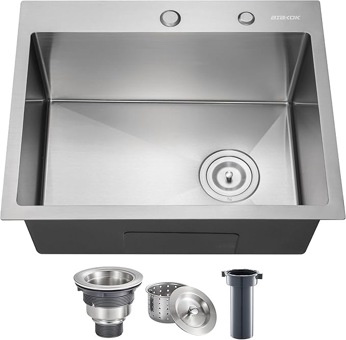 Kitchen Sink 22x18 Topmount Single Bowl Drop-in Sinks 304 Stainless Steel Handmade Home Bar Outdoor RV Sinks Brushed