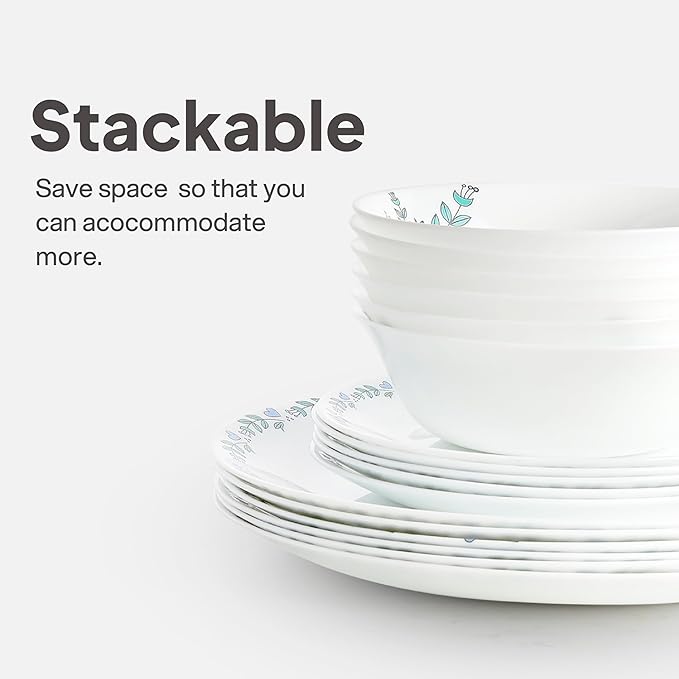 Cello Regal Dinnerware Set of 18 pieces, Service for 6, Chip & Scratch Resistant, Lightweight Round Plates and Bowls Set, Microwave & Dishwasher safe, Opalware Dinner Set, Morning Glory