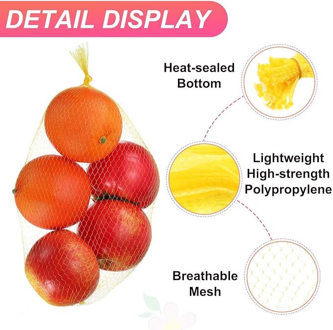 uxcell 100PCS Reusable Mesh Produce Bags, 11.8 Inches Egg Hatching Bags Washable Breathable Fruit Net Stretchable Mesh Netting Storage for Seafood Vegetable Onion Grocery Shopping, Yellow