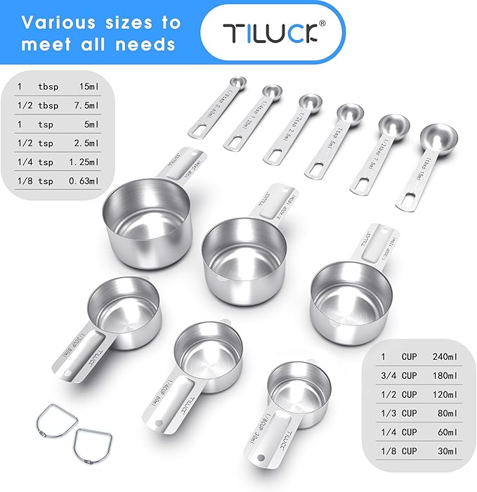 TILUCK Stainless Steel Measuring Cups & Spoons Set, Cups and Spoons,Kitchen Gadgets for Cooking & Baking (12)
