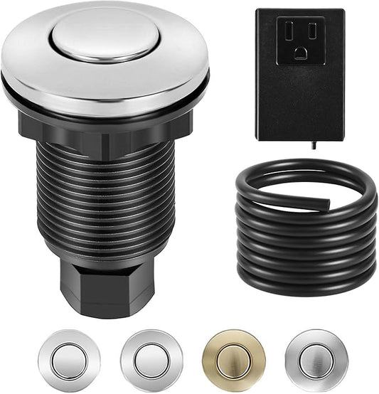 VEVOR Garbage Disposal Air Switch Kit, 2.5" Sink Top Air Switch for Food Waste Disposal, Polished Stainless Steel ON/OFF Air Push Button for Waste Disposer - Suitable for Stainless Steel Countertops