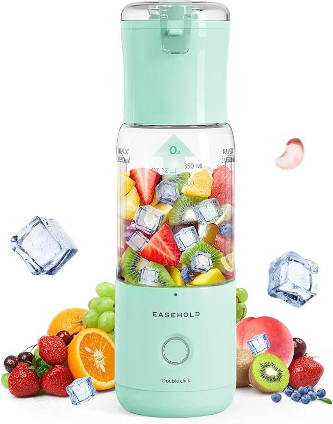 EASEHOLD Portable Personal Blender for Smoothies Shakes, Fresh Juice Mini Fast Blender on the go with 6 Blades, Rechargable Single BPA Free for Sport, Kitchen, Travel,Camping (Green)