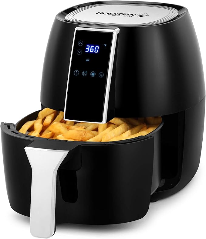 Holstein Housewares 3.7QT Digital Air Fryer. Hot Air Technology & PFOA Free Non Stick Coating for Less Oil Use with Led Display. 7 preset options, Air Fry, Bake, Grill, Dehydrate & roast. Black