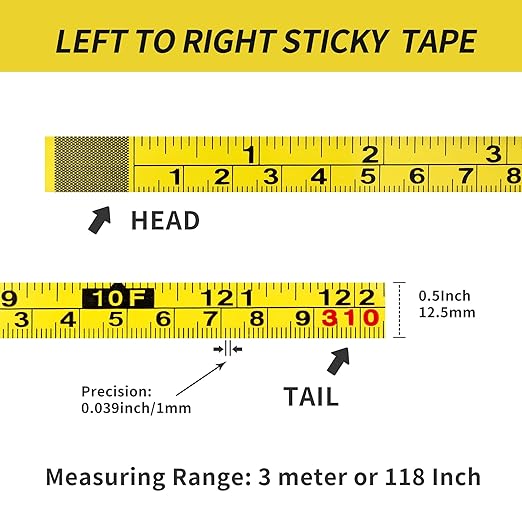 2Pcs Steel Self-Adhesive Measuring Tape, Imperial & Metric Tape Measure Sticker Ruler, Left to Right and Right to Left Stick on Tape Measure for Workbench, Woodworking, Saw & Drafting, 310cm/122Inch