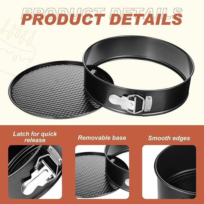 4 Pcs 10 Inch Non Stick Springform Pan with Removable Bottom Carbon Steel Round Springform Cheesecake Pan with Stainless Steel Spring Buckles for Baking Kitchens Restaurant(Black)