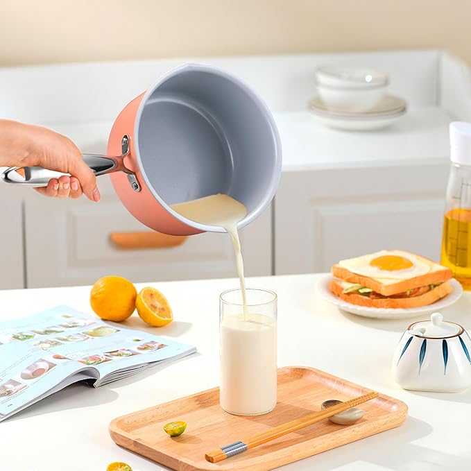 2 qt Nonstick Sauce Pan with Lid, Ceramic Saucepan Small Cooking Pot Non Toxic, PTFE & PFOA Free - Oven Safe & Compatible with All Stovetops (Gas, Electric & Induction)-Perracotta