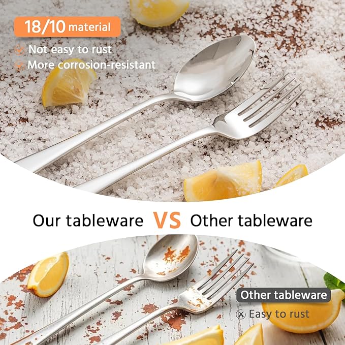 KINGSTONE 4 Piece Dinner Forks Set, 18/10 Stainless Steel Forks, Silver Food Grade Fork Set of 4, Metal Forks for Home, Kitchen, Weddings, Parties or Restaurant, Dishwasher Safe-8.18inches