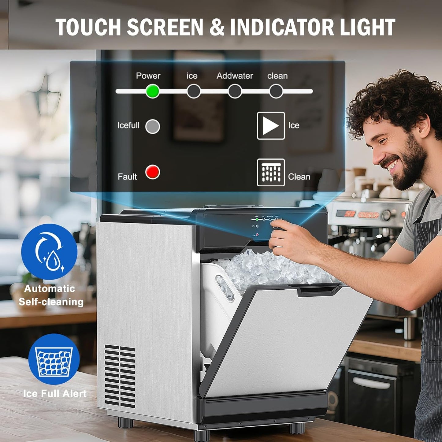 Nugget Ice Maker Countertop, 40 LBS/Day with 10 LBS Storage Bin, Freestanding/Countertop Ice Maker Machine Stainless Steel, Soft Chewable Pellet Ice Machine for Home Bar Kitchen Office, Self-Cleaning