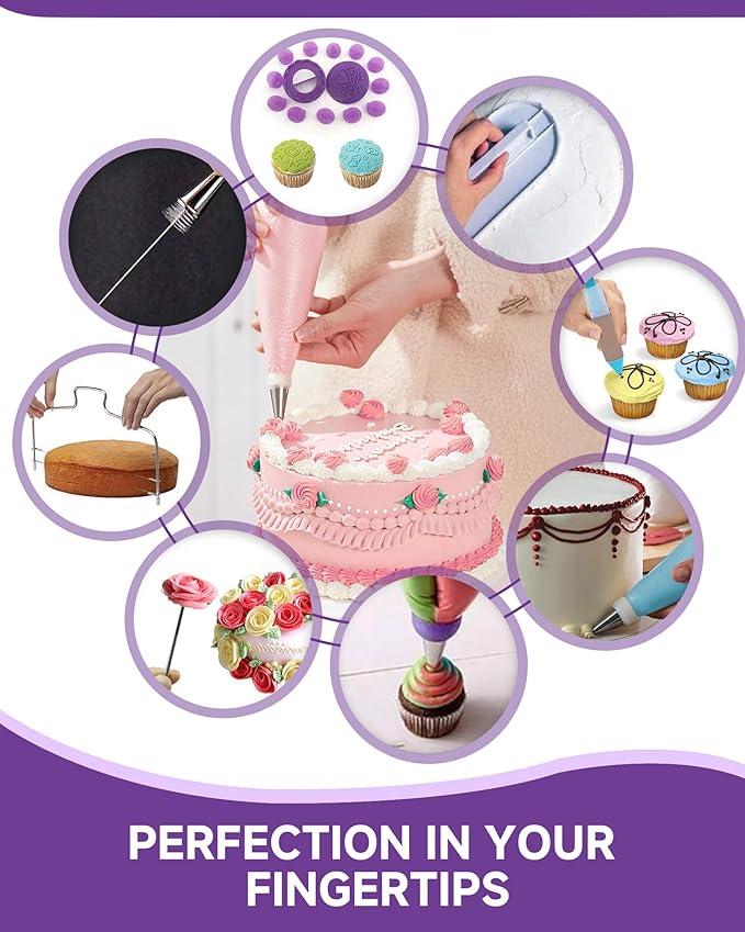 Boyun Cake Decorating Kit, 137pcs Cake Decorating Supplies With Cake Turntable For Decorating, Pastry Piping Bag, Russian Piping Tips Tools, Baking Supplies For Beginners