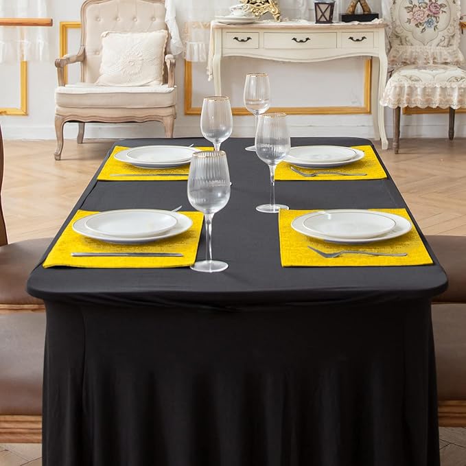 Linen Fabric Placemats Set of 4, Machine Washable, Heat Resistant, Wrinkle Free, Thick Polyester Kitchen Place Mats for Dining Table (Yellow)