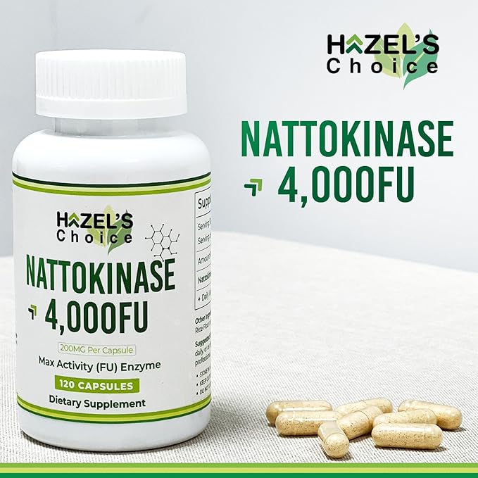 HAZEL'S Choice Nattokinase 4,000 FU – 120 Capsules – 200MG Per Capsule – Maximum Activity FU Enzyme – Dietary Supplement – Non-GMO & Gluten-Free