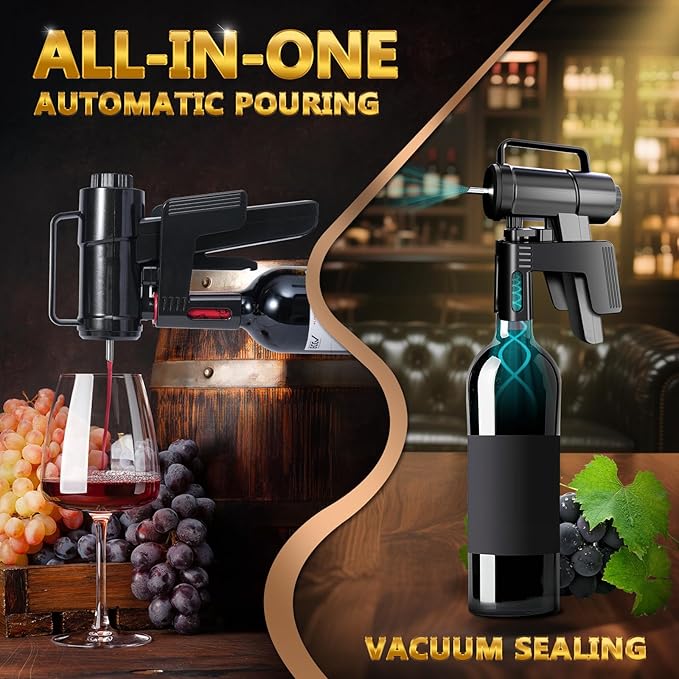 SKEOS Electric Wine Opener, Needle Piercing Vacuum Wine Bottle Opener for Smooth Extraction, No Cork Damage, Vacuum Seal Freshness, Perfect for Wine Lovers, Black