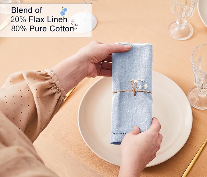 Ruvanti Premium Linen Napkins Set of 4-20x20 Inch, Classic Hemstitch, Mitered Corner Cloth Napkins‎‎ - Soft, Elegant Dinner Napkins Cloth Washable for Weddings, Parties, Everyday Use - Arctic Ice