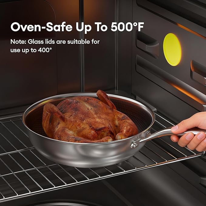 COOKER KING 11-Inch Wok with Lid, Hybird Nonstick Wok Professional Grade, Stainless Steel Woks & Stir-Fry Pans, Stay-Cool Handle, Dishwasher & Oven-Safe,Compatible with All Cooktops