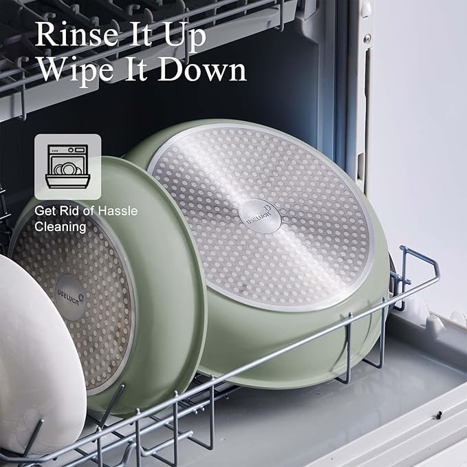 Pots and Pans Set Healthy Non toxic Non Stick Ceramic Cookware Set 21 Pcs Detachable Handles, Oven Safe, Induction Dishwasher, Stackable Frying Pan (PFOS, PFOA Free),Green