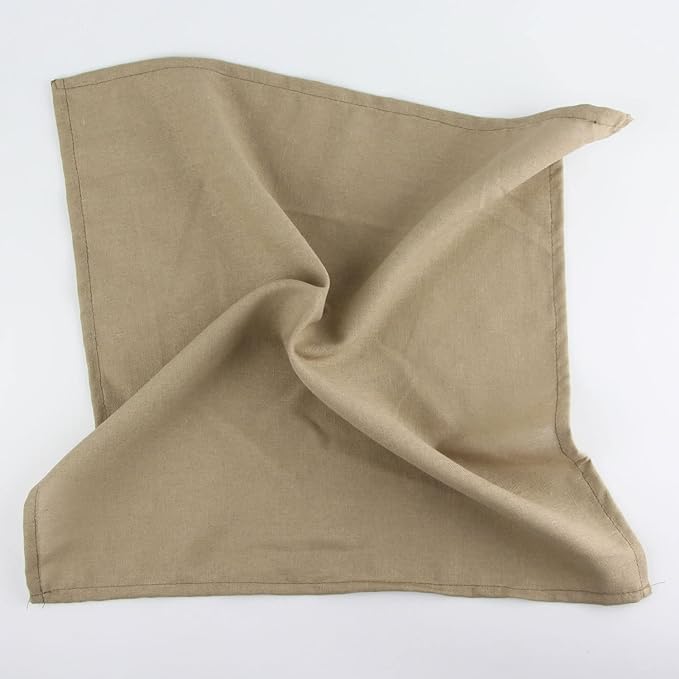Solid Color Linen Blended Thin Dinner Cloth Napkins - Set of 12 (40 x 40 cm) - for Events & Home Use (Khaki)