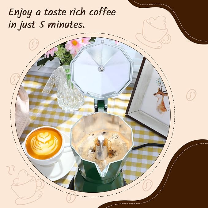 Coffee Pot 6 Cup Electric Espresso Coffee Maker Italian Moka Maker 300ml Portable Aluminum Espresso Machine Cafetera Moka Pot with Detachable Base, Gift for Home Travel(Dark Green)