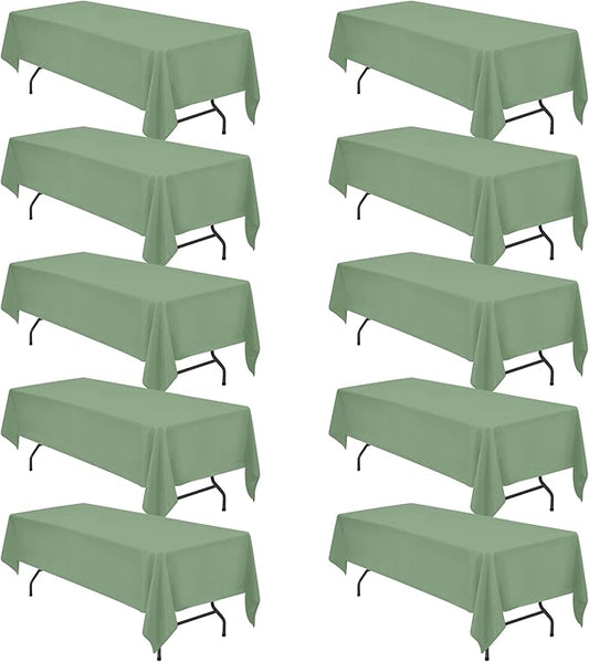 BRILLMAX 10 Pack Sage Green Tablecloths for 8 Foot Rectangle Tables 60 x 126 Inch - 8ft Rectangular Bulk Linen Polyester Fabric Washable Cloth Cover for Wedding Reception Banquet Birthday Party