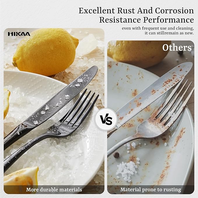 HIKAA Forged Silverware Set Stainless Steel Flatware Set,Service for 4,Matte Satin Polished Cutlery Set,Dishwasher Safe (Black, 40PCS)