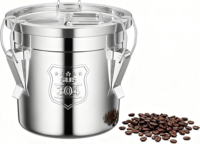 304 Stainless Steel Airtight Canister for Kitchen, 1.6Gal Stainless Steel Food Storage Containers with Lids and Sturdy Locking Clamp, Air Tight Containers for Flour Grain Coffee Bean Sugar Tea, 6L