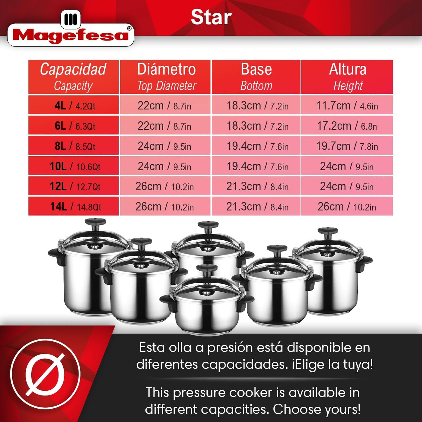 MAGEFESA Star Pressure Cooker, 4.2-Quart, 18/10 Stainless Steel, Works on All Stovetops (Induction Compatible), Safety Lock & 8 PSI Cooking