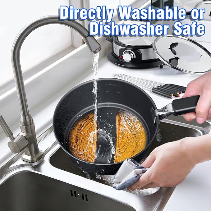 CUSIMAX Electric Fondue Set with 1300W Power Temperature Control for Cheese,Chocolate,Oil and Broth, 2L Non-Stick Electric Fondue Pot with 8 pcs Forks,6 pcs Cups and Removable Anti-Scald Handle