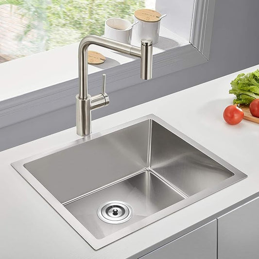 ROVATE 22 x 18 inch Kitchen Sink Undermount Single Bowl, 304 Stainless Steel Bar or Prep Kitchen Sink Handmade with Strainer