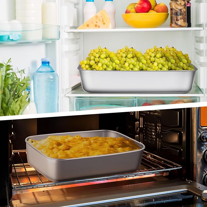 Tioncy 3 Sets Stainless Steel Cake Pan with Lid 17/13/11 Inch Rectangle Sheet Baking Pan with Covers Bakeware with Lids for Cakes Breads Casseroles Fish Vegetables and More