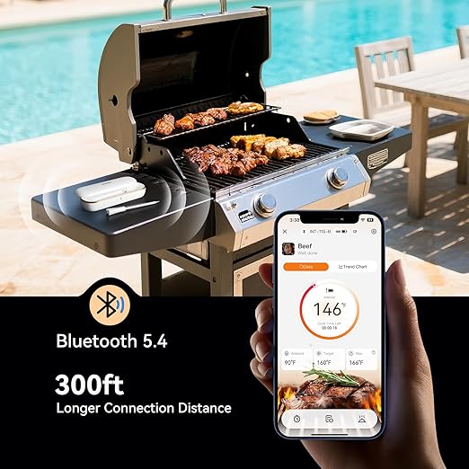INKBIRD Wireless Meat Thermometer INT-11S-B, Bluetooth 5.4 Thermometer with Ultra-High Detection Accuracy of ±0.5°F, 5 Sensors in 1 Probe Smart Meat Thermometer for Grills, Ovens, Smokers, Air Fryers