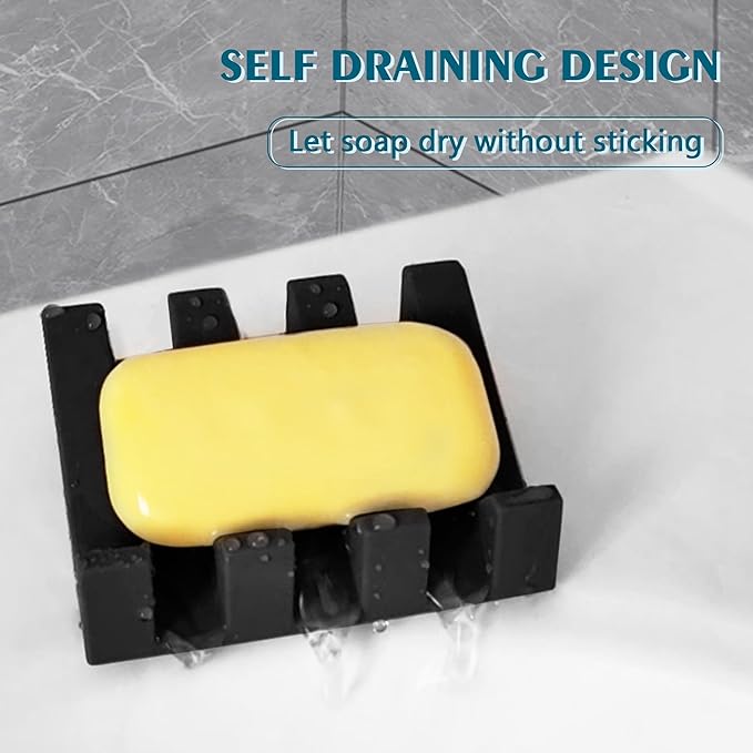 Self Draining Soap Dish,Silicone Suction Cup Soap Holder, Bathroom Soap Dish for Bar Soap,Can Extend Soap Life,Bathroom, Bath Tub, Kitchen Sink (3, Black)