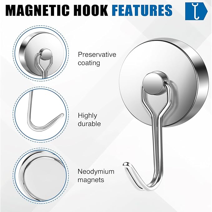 LOVIMAG Hooks, 110lbs+ Magnetic Magnet Hook 2025 Cruise Cabin Ship Essentials Heavy Duty Strong Refrigerator Fridge Hanging for Classroom Beach Vacation Kitchen Grills Home Mug Hanger (3 Pack), Silver