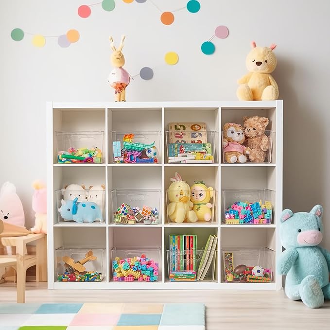 Vtopmart 4 Pack Extra Large Clear Plastic Storage Bins,11x11 Cube Acrylic Organizer Square Containers with Handle for Pantry,Closet,LaundryRoom,Kitchen,Bathroom,UnderSink Organization