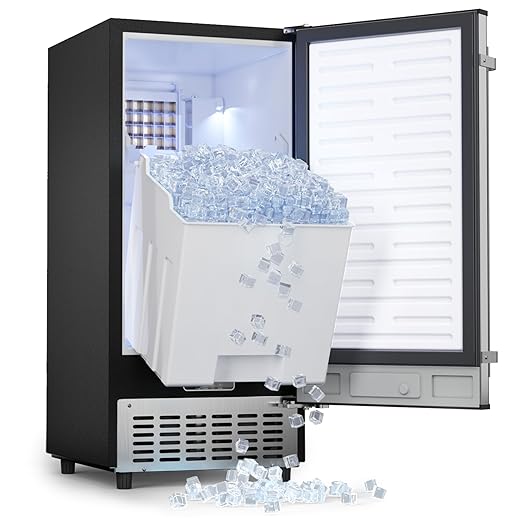Coolake 15 Inch Commercial Under Counter Ice Maker Machine, 100lbs/Day Stainless Steel Built-in Freestanding Ice Maker with 30lbs Storage Bin, Self-Cleaning, Under Cabinet Ice Machine for Home Office