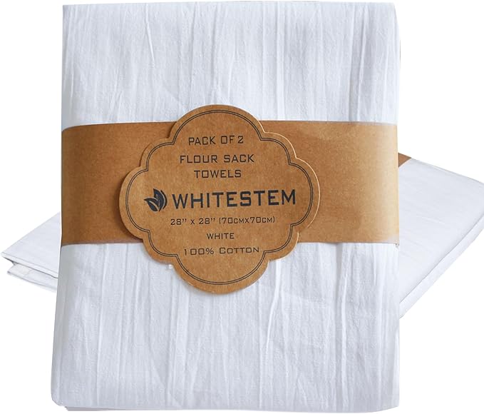 Flour Sack Towels 2 Pack 28"x28" | White Cotton Tea Towels for Kitchen, Dish, Baking & Bread Proofing | Blank Towels for Crafts, Embroidery, Printing | Thick, Absorbent, Quick Dry