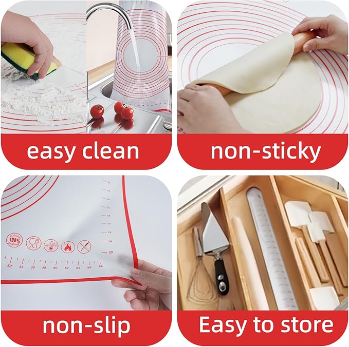 Dough Mat Silicone Baking Mats for Rolling Pastry,Kneading Sheet Sourdough Bread Baking Supplies Red 24x16"