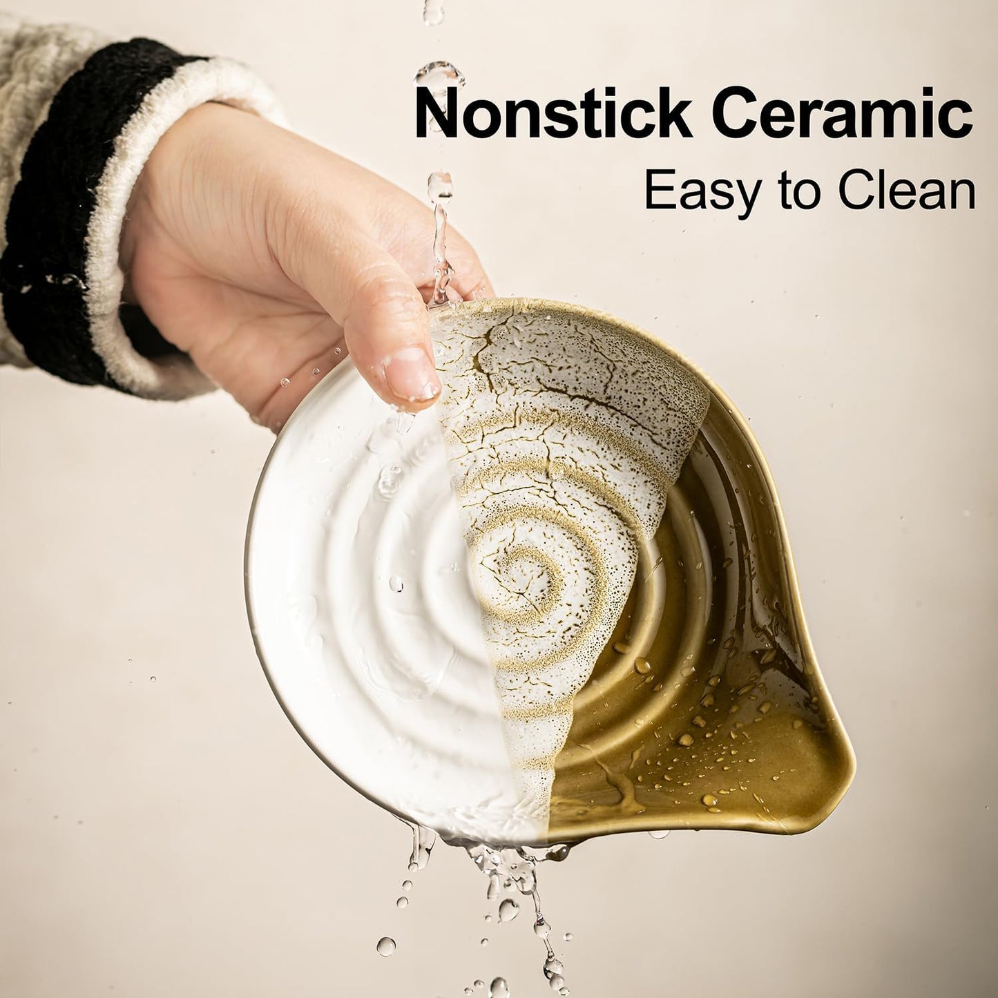 Ceramic Spoon Rest for Stove Top & Kitchen Counter, Large Spoon Holder, Heat-Resistant & Easy to Clean, Non-Stick Spatula Holder for Cooking, Coffee Spoon, Kitchen Decor, Gradient Brown