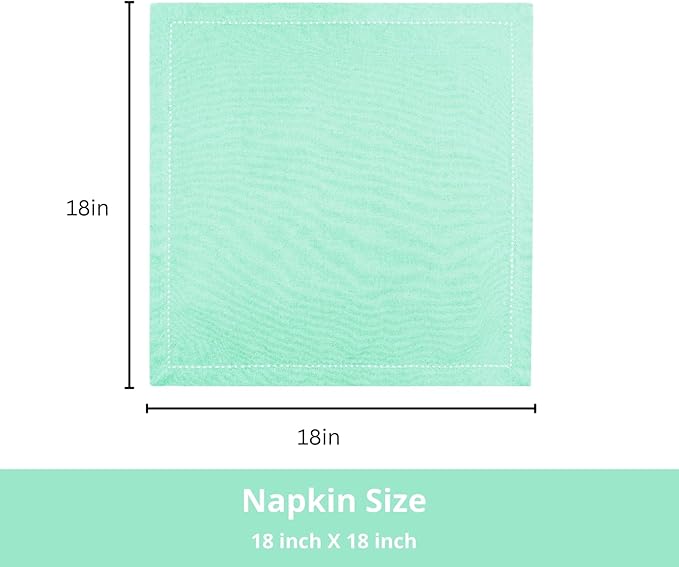 PurpleEssences Set of 6 Hemstitch Cloth Dinner Napkins 100% Cotton - Soft Durable Washable - Ideal for Wedding Christmas Holiday Winter - Perfect Everyday Use Table Linen 18x18 - Turquoise