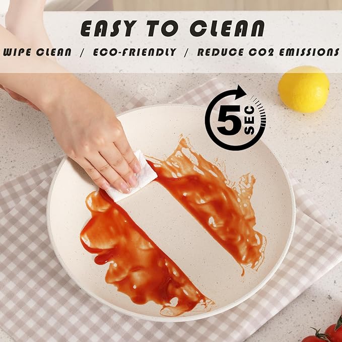 Pink Pots and Pans Set Non Stick, Ceramic Cookware Set with Granite Pattern Kitchen Cooking Sets Induction Pot and Pan w/Frying Pans, Saucepans, Casserole, Non-Toxic, PTFE/PFOA/PFOS-Free