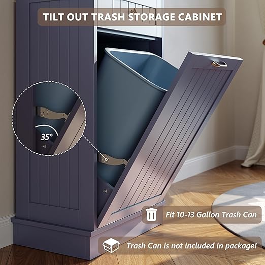 Tilt Out Trash Bin Cabinet Dog Proof Trash Can Holder Kitchen Island Without Garbage Bin or Tilt Out Laundry Hamper (Gray-Blue)