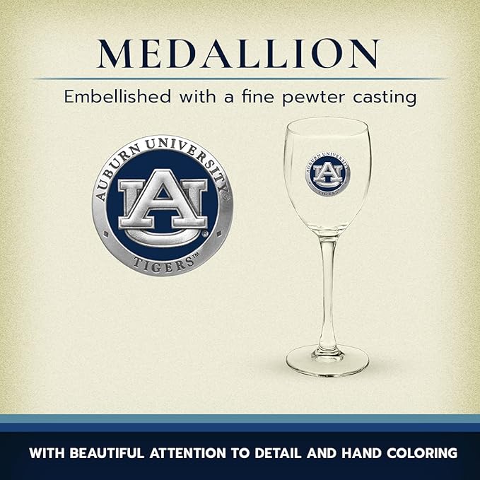 Heritage Pewter Auburn Tigers Glass Goblets – Set of 2 | 12 OZ Goblet Wine Glasses | Expertly Crafted Pewter Glass