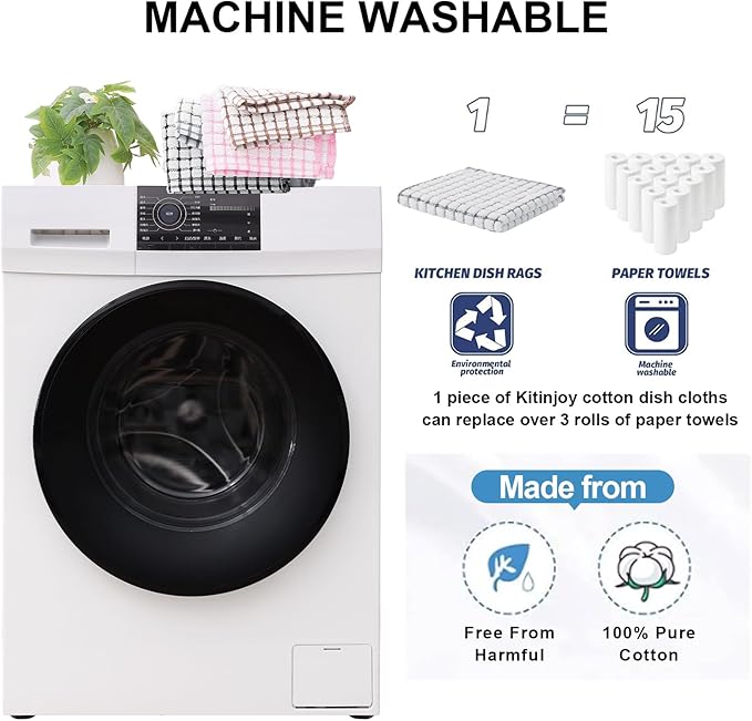 Kitinjoy Cotton 8 Pack Terry Kitchen Dish Cloths, 12 x 12 Inches Super Soft and Absorbent Dish Rags, Quick Drying Dish Towels for Washing Dishes, Mix Color