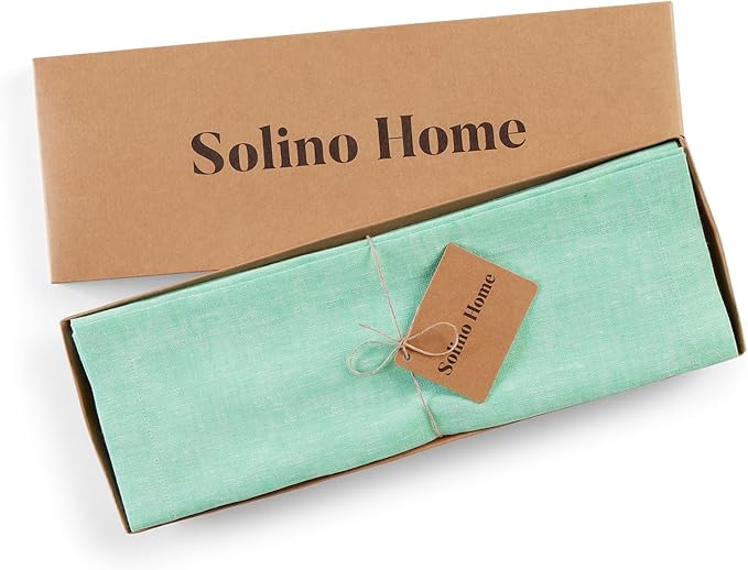Solino Home Linen Cloth Placemats Set of 4-100% Pure Linen Chambray Aqua Placemats 14 x 19 Inch - Athena