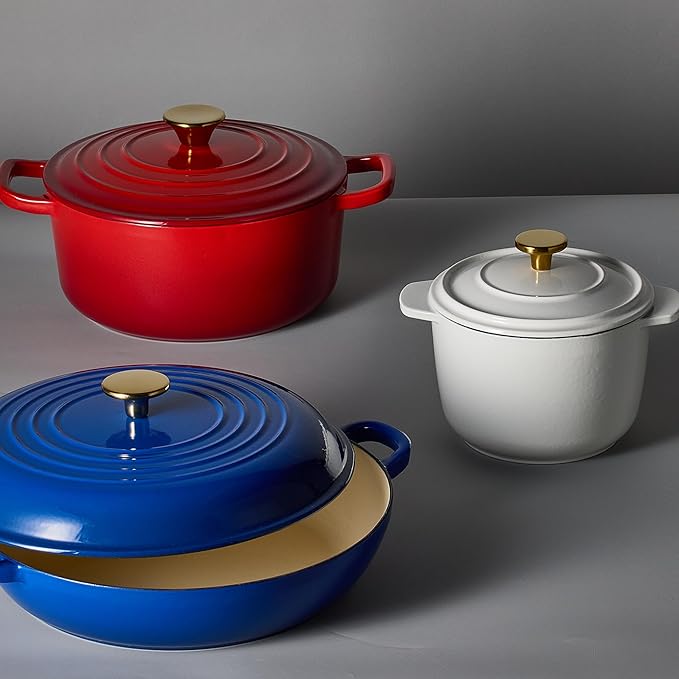 CAROTE 2QT Enameled Cast Iron Dutch Oven Pot with Lid, Mini Round Dutch Oven for Small Sourdough Bread, Stews, Soups, Sauces, Beans, Rice, Serves 1-2, Dual Handles, Healthy & Non-Toxic, All Stovetop Compatible, Oven Safe up to 500° F, Red