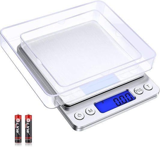 Digital Kitchen Scale with 2 Trays, Diyife 500g/0.01g High Precision Cooking Food Scale, Mini Gram Scale with LCD Display, 6 Units, Auto Off, Tare Function, Girls Gift (Batteries Included)