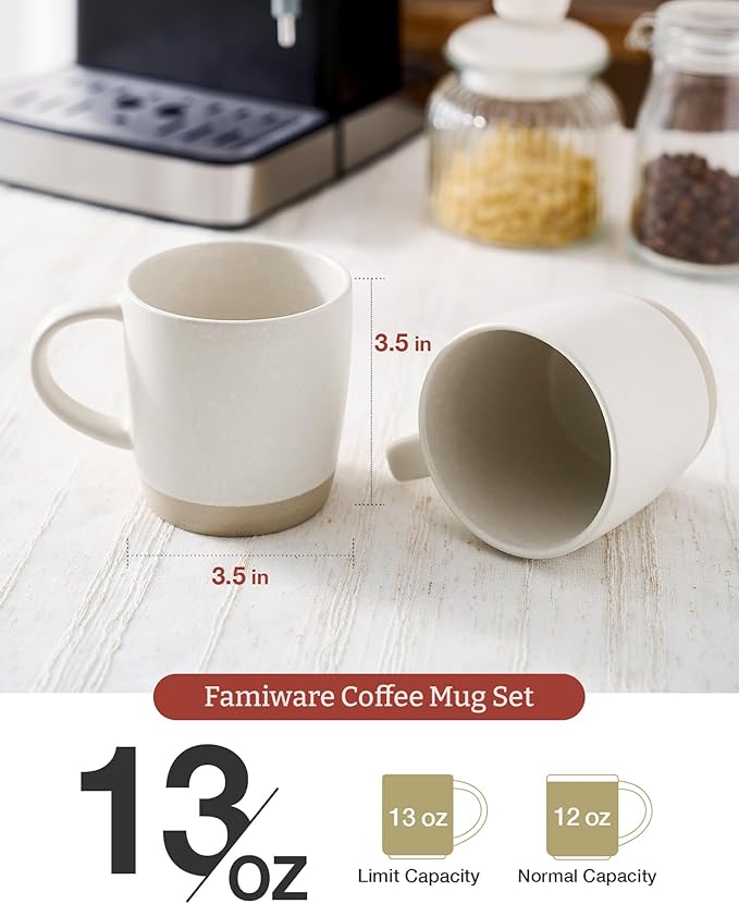 famiware Coffee Mugs Set of 6, Milkyway 13 oz Mug Set, Ceramic Cup Set with Handle for Coffee, Tea, Cocoa, Milk, Matte White