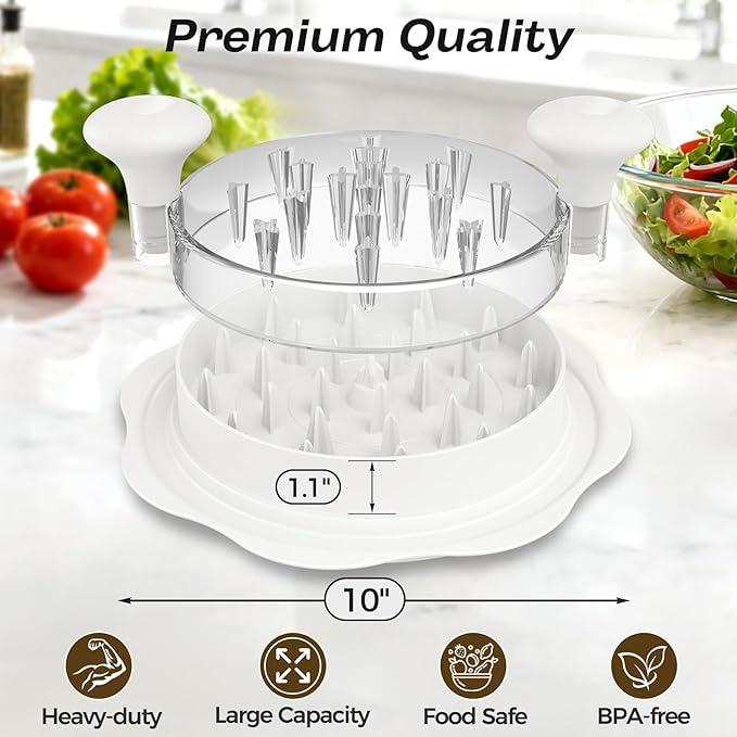 10'' Pro Chicken Shredder Tool Twist Large for Kitchen, BPA-Free Food-Safe Meat Grinder, Visible Chicken Breast Meat Shredder with Strong Anti-Slip Bottom & Ergonomic Handle, White