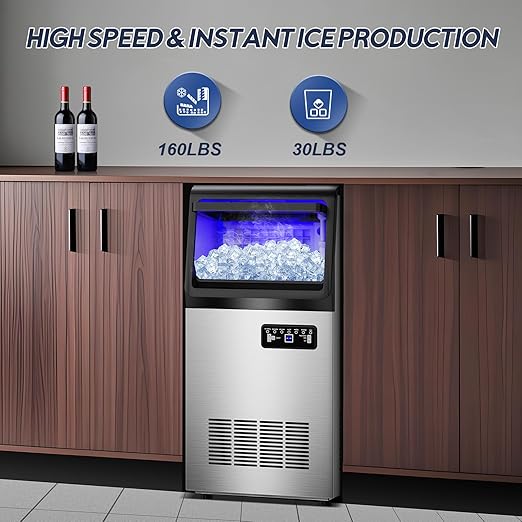 Ice Maker Machine Commercial, 110LBS/24H with 35LBS Storage Bin, 15" Wide Built-in Undercounter/Freestanding Ice Maker Machine for Home Bar Outdoor, 40PCS Ice Cubes Ice Machine, Self Cleaning