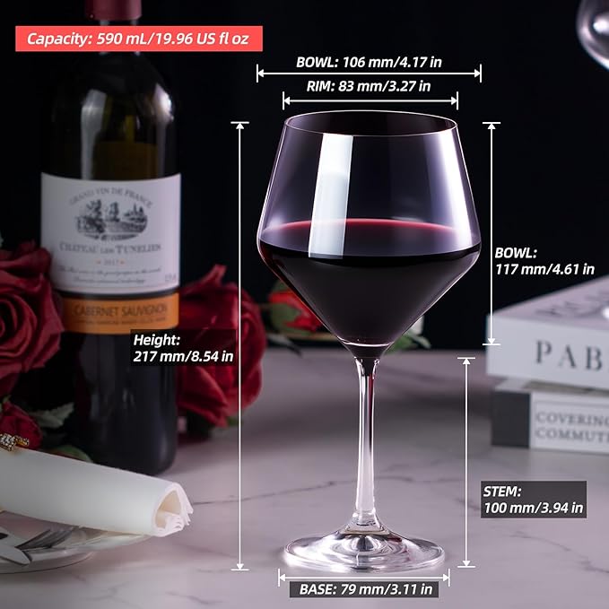 KAMMAK Wine Glasses Set of 2, 20 oz Hand Blown Crystal Bordeaux Wine Glasses, Thin Rim & Long Stem, Perfect for Red & White, Daily Use, Wedding Anniversary or Birthday Gift with Gift Box, Jenny